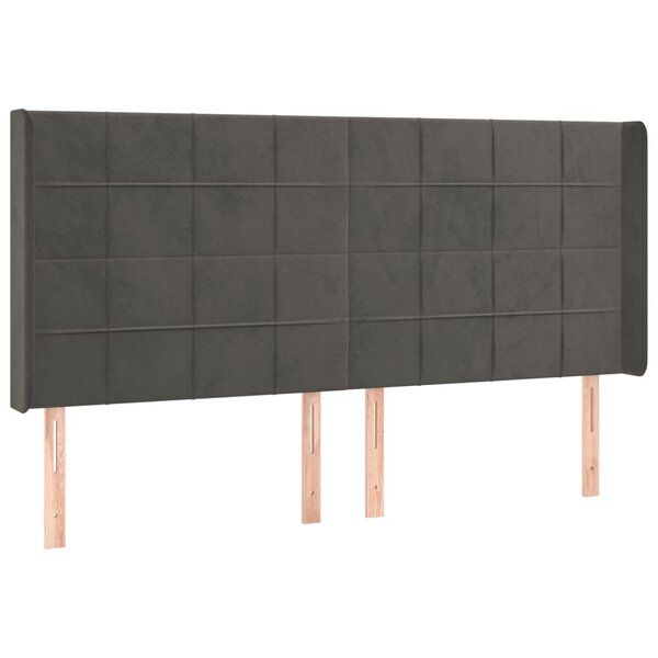 vidaXL Tête de lit avec oreilles Gris foncé 163x16x118/128 cm Velours