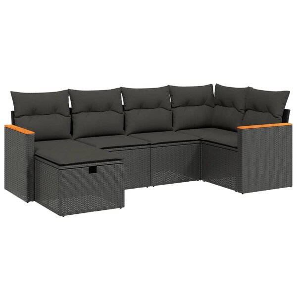 vidaXL Salon de jardin 6 Pièces avec coussins noir résine tressée