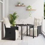 vidaXL Ensemble de salle à manger de jardin 3 pièces avec coussins en poly rattan noir