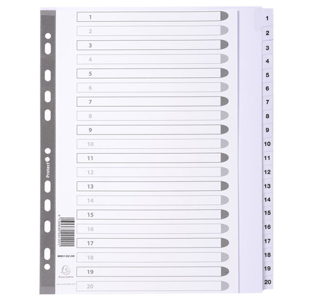 Intercalaires Imprimés À Touches Plastifiées - 20 Touches 1 À 20 - A4 Maxi - Blanc - X 15 - Exacompta