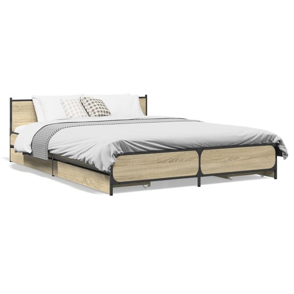 vidaXL Cadre de lit et tiroirs chêne sonoma 135x190 cm bois ingénierie