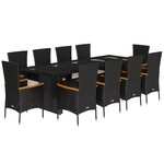 vidaXL Ensemble à manger de jardin 11 Pièces coussins noir résine tressée