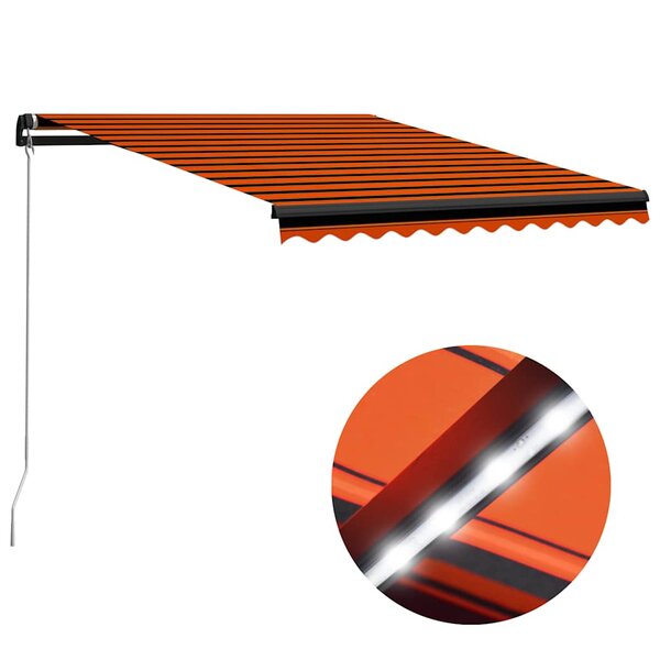 vidaXL Auvent manuel rétractable avec LED 350x250 cm Orange et marron