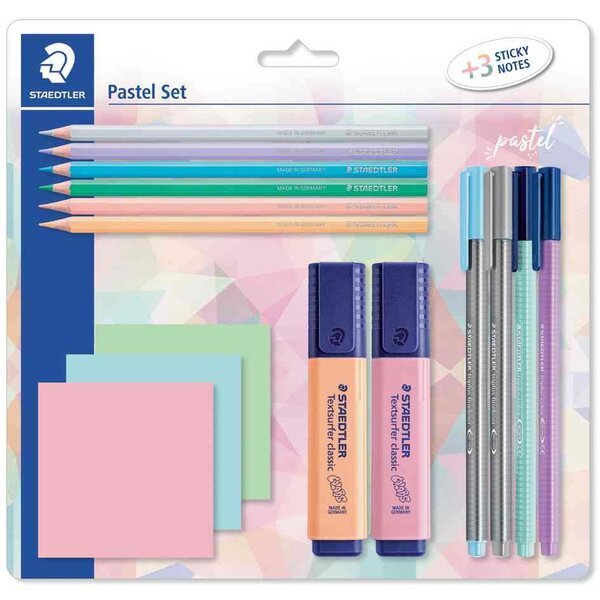 Set d'écriture pastel  avec 3 bloc-notes adhésifs STAEDTLER