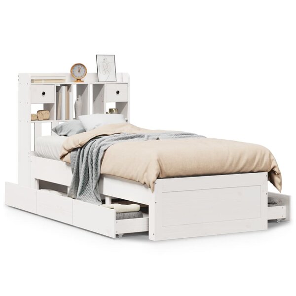 vidaXL Lit bibliothèque sans matelas blanc 75x190cm bois de pin massif