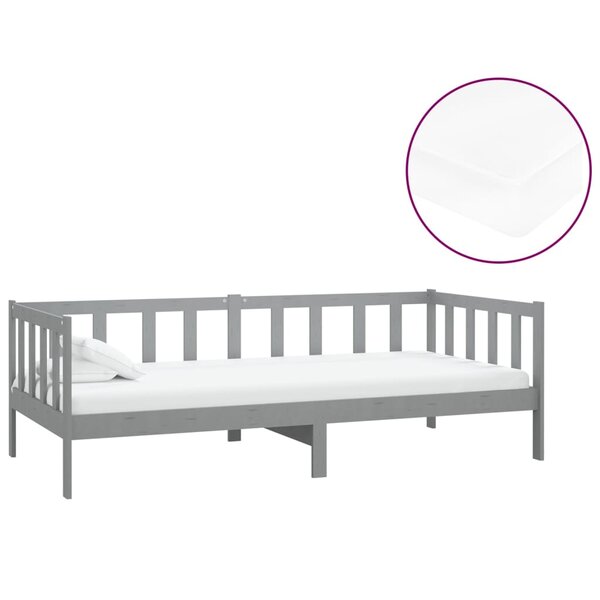 vidaXL Lit de repos avec matelas 90x200 cm Gris Bois de pin massif