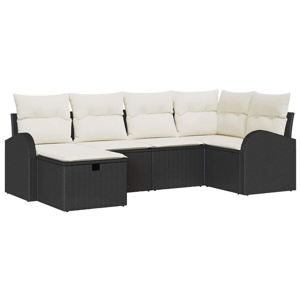 vidaXL Ensemble de canapé de jardin avec coussin 6 Pièces Noir Poly rotin