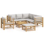 vidaXL Salon de jardin 8 Pièces avec coussins gris clair bambou