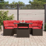 vidaXL Ensemble de canapé de jardin 7 Pièces Marron et rouge polyrotin