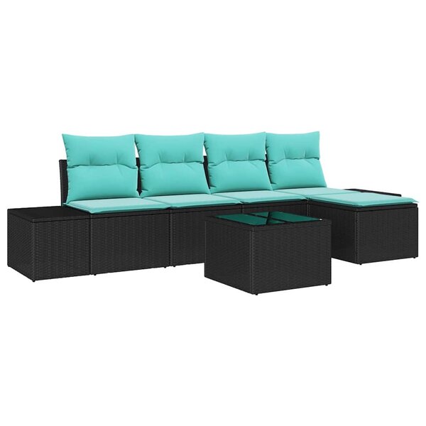 vidaXL Ensemble de canapé de jardin avec coussin 6 Pièces Noir polyrotin