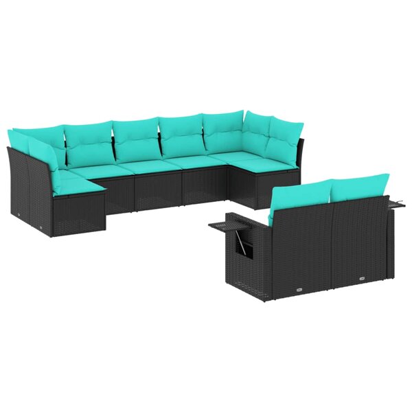 vidaXL Salon de jardin 9 Pièces avec coussins noir résine tressée