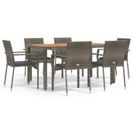 vidaXL Ensemble à manger jardin et coussins 7 Pièces gris rotin