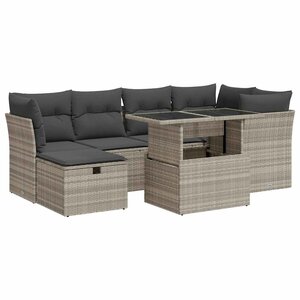 vidaXL Salon de jardin avec coussins 7 Pièces gris clair résine tressée