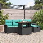 vidaXL Ensemble de canapé de jardin 6 Pièces Noir polyrotin
