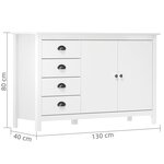 vidaXL Buffet Hill Blanc 130x40x80 cm Bois de pin solide