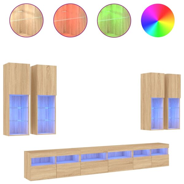 vidaXL Ensemble de meubles TV muraux 7Pièces et lumières LED chêne sonoma