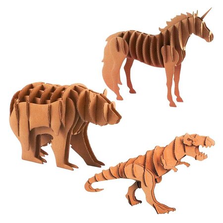 3 maquettes à monter en carton - tyrannosaure  licorne  ours