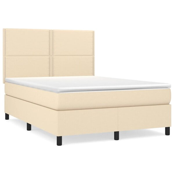 vidaXL Sommier à lattes de lit avec matelas Crème 140x190 cm Tissu