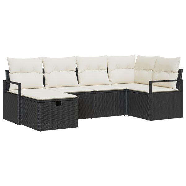 Ensemble de Canapés de Jardin de 6 Pièces avec Coussins Poly Rattan Noir