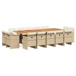 vidaXL Ensemble à manger de jardin et coussins 15 Pièces beige
