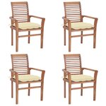 vidaXL Chaises à manger lot de 4 avec coussins blanc crème Bois teck