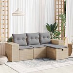 vidaXL Salon de jardin avec coussins 4 Pièces beige résine tressée
