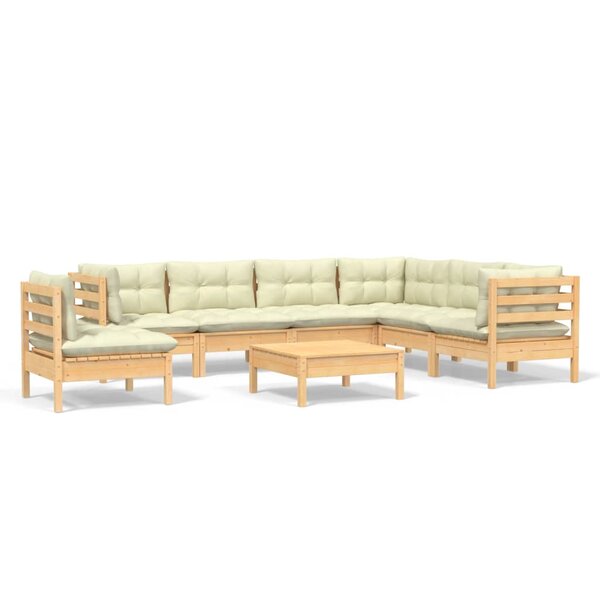 vidaXL Salon de jardin 8 Pièces avec coussins crème Bois de pin massif