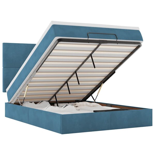 vidaXL Cadre de lit ottoman avec matelas bleu foncé 140x190 cm velours