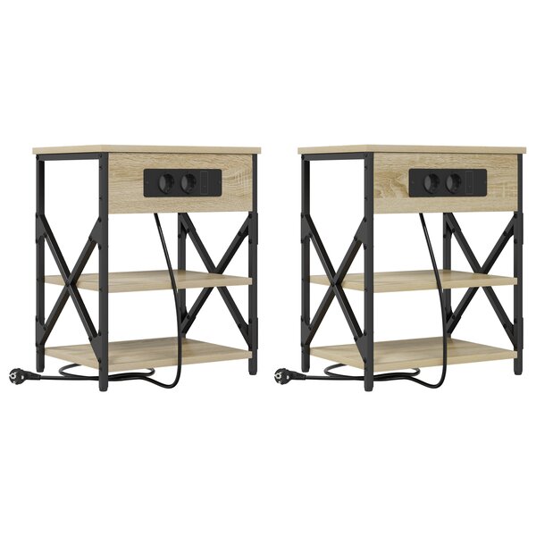 vidaXL Table de nuit avec station de chargement 2 Pièces Chêne sonoma