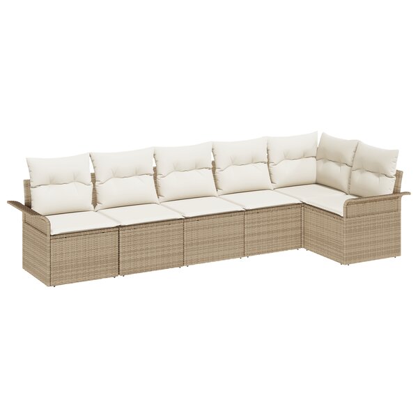 Set de Canapé de Jardin 6 pièces vidaXL avec coussins Beige Poly Rattan