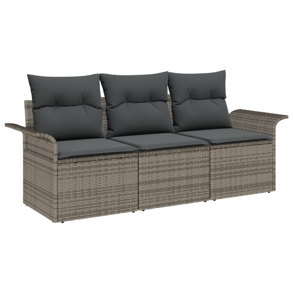 vidaXL Canapé de jardin 3 pièces avec coussins en poly rattan gris