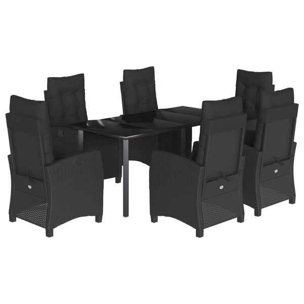 vidaXL Ensemble à manger de jardin coussins 7Pièces Noir Résine tressée