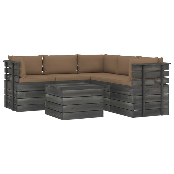 vidaXL Salon palette de jardin 6 Pièces avec coussins Bois de pin massif
