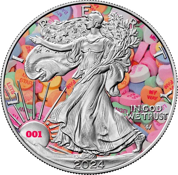 Pièce de monnaie en Argent 1 Dollar g 31.1 (1 oz) Millésime 2024 VALENTINE DAY