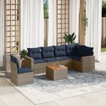 vidaXL Salon de jardin 7 Pièces avec coussins gris résine tressée