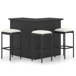 vidaXL Meuble de bar de jardin 4 Pièces avec coussins Résine tressée Noir