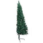 vidaXL Demi-arbre de Noël artificiel pré-éclairé et boules vert 210 cm