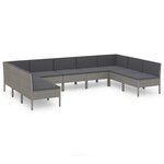 vidaXL Salon de jardin 9 Pièces avec coussins Résine tressée Gris