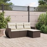 vidaXL Salon de jardin 4 Pièces avec coussins marron résine tressée