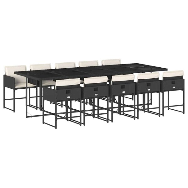 vidaXL Ensemble à manger de jardin 11 Pièces coussins noir résine tressée