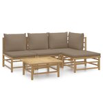vidaXL Salon de jardin 5 Pièces avec coussins taupe bambou