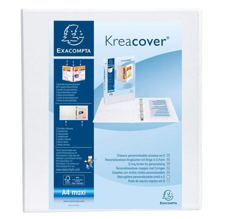 Classeur personnalisable Kreacover A4 Maxi 4 Ax Diam 50mm Dos 70 mm Blanc EXACOMPTA