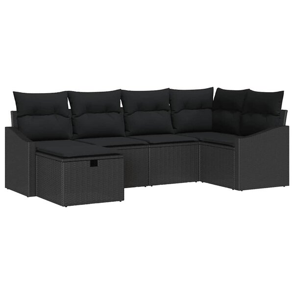 vidaXL Ensemble de canapé de jardin avec coussin 6 Pièces Noir