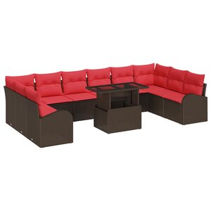 vidaXL Ensemble de canapé de jardin 11 Pièces Marron Poly rotin