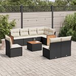 vidaXL Salon de jardin 9 Pièces avec coussins noir résine tressée