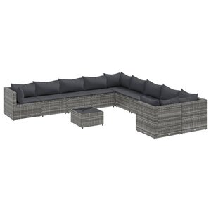 vidaXL Salon de jardin 11 Pièces avec coussins gris résine tressée
