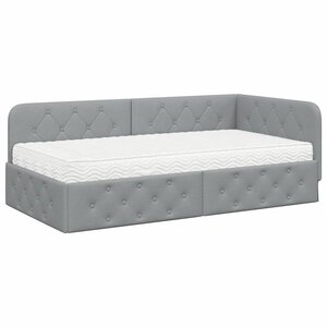 vidaXL Cadre de lit d'angle avec matelas Gris clair 100 x 200 cm tissu