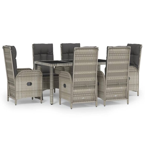 vidaXL Ensemble à manger jardin et coussins 7 Pièces gris rotin