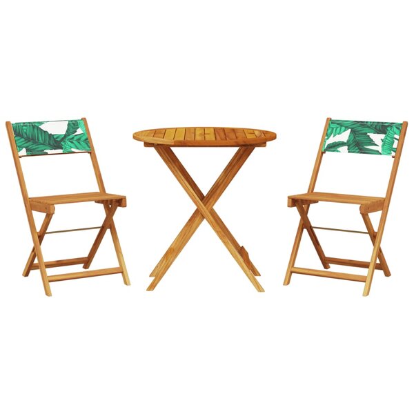 vidaXL Ensemble de bistro 3 Pièces motif de feuilles tissu et bois massif