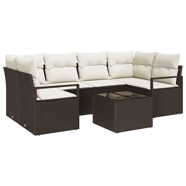 vidaXL Ensemble de canapé de jardin avec coussin 7 Pièces Marron  Crème